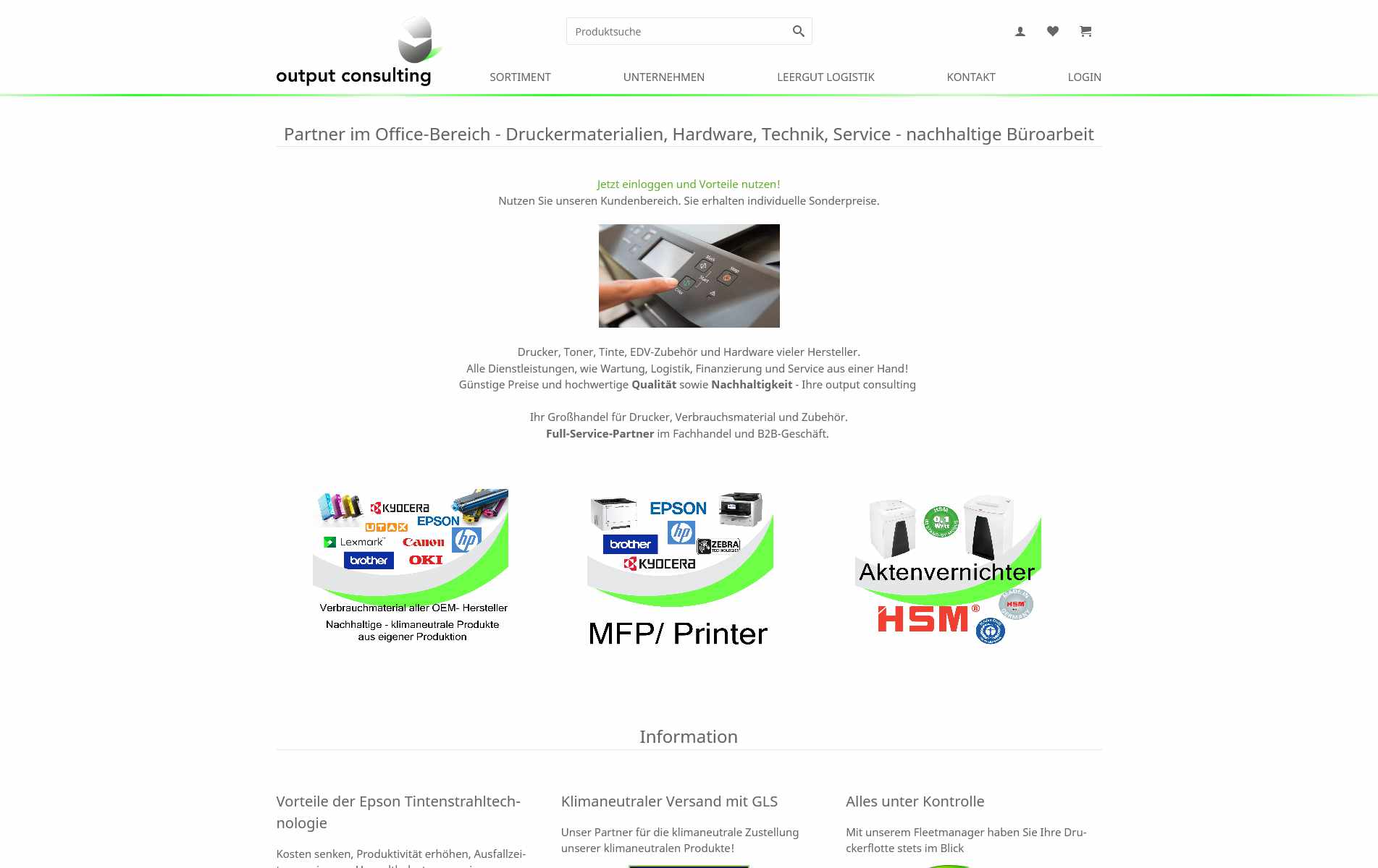 Onlineshop und Website der output consulting GmbH